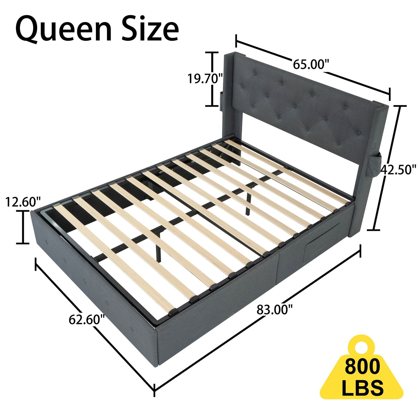 Bed With Gas Lift Storage, USB Ports Home Essentials