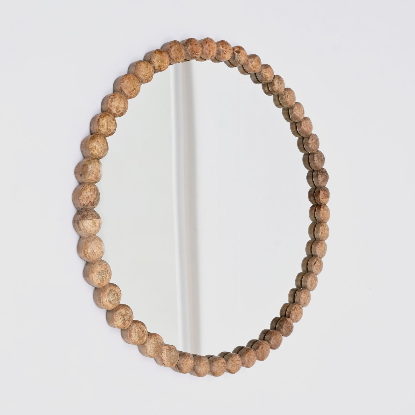 Decorative Round Hanging Wall Mirror With Bead Design Frame - Natural Daily Nest