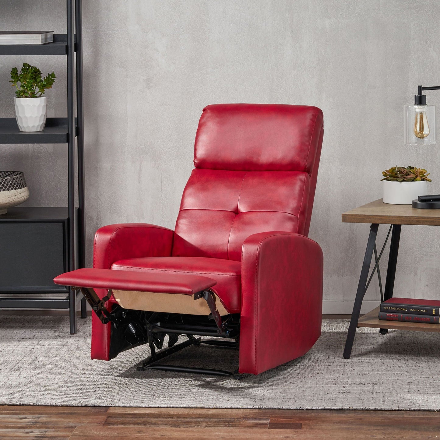 Contemporary Recliner Chair With Lever Mechanism - Red Noble House