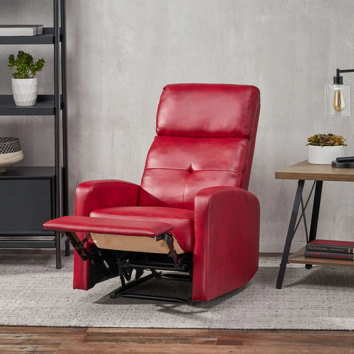 Contemporary Recliner Chair With Lever Mechanism - Red Noble House