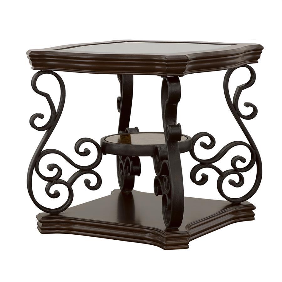 Laney - 1-Shelf Glass Top Rectangular End Table - Deep Merlot - Snoozhouse