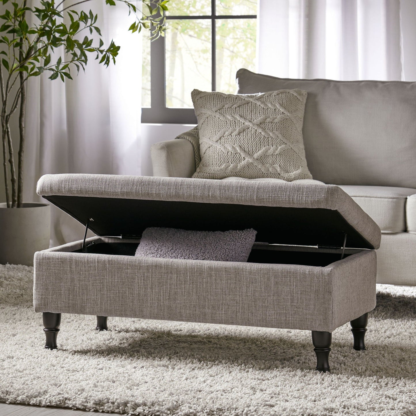Dean - Fabric Storage Wide Tufted Rectangle Ottoman - Gray Noble House
