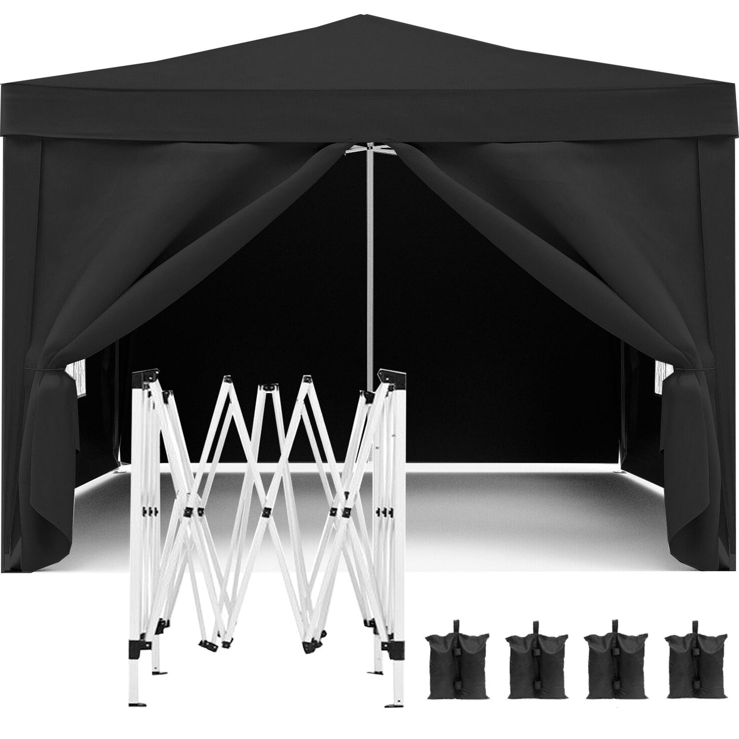 10'X10' Folding Canopy With 4 Removable Sidewalls Outdoor Event Shelter UPF 50+ Gazebo Portable Tents For Parties Beach Camping Wedding Ez Pop Up Canopy 4 Pieces Weight Bag + Carry Bag Home Essentials