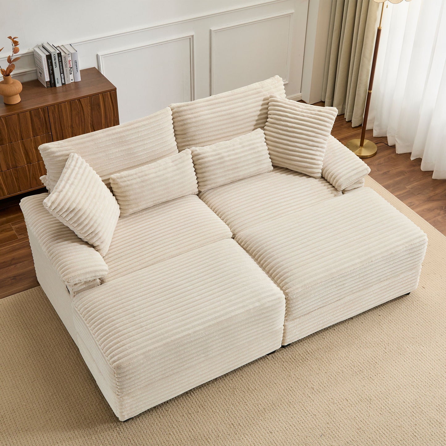 Double Chaise Lounge Set With Reversible Storage Ottomans, USB Port - Snoozhouse