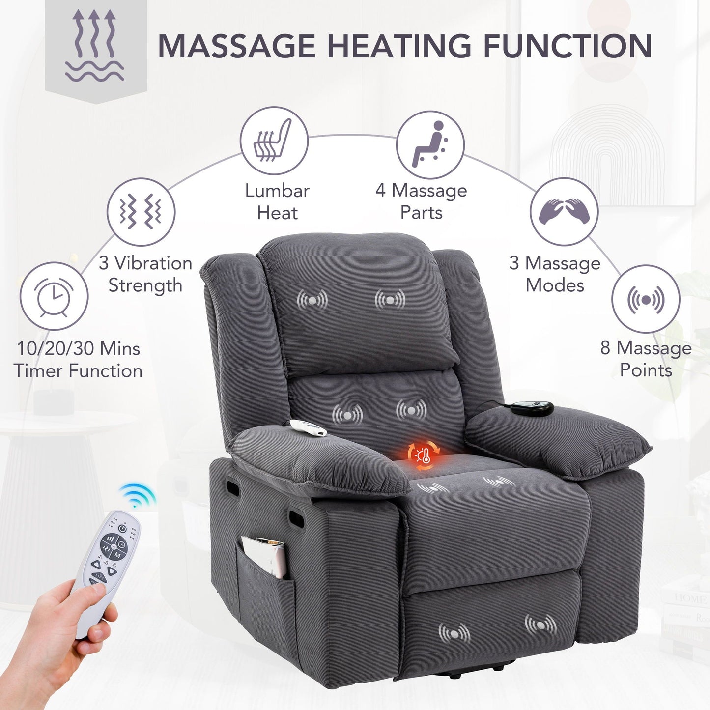 Massage Recliner Power Lift Chair With Adjustable Massage And Heating Function Hearth and Haven
