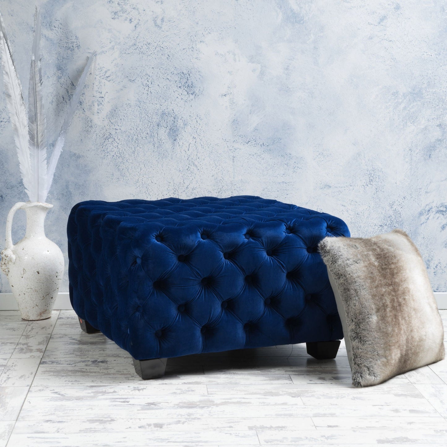 Modern Glam Ottoman With Velvet Upholstery And Button Tufted Design Noble House