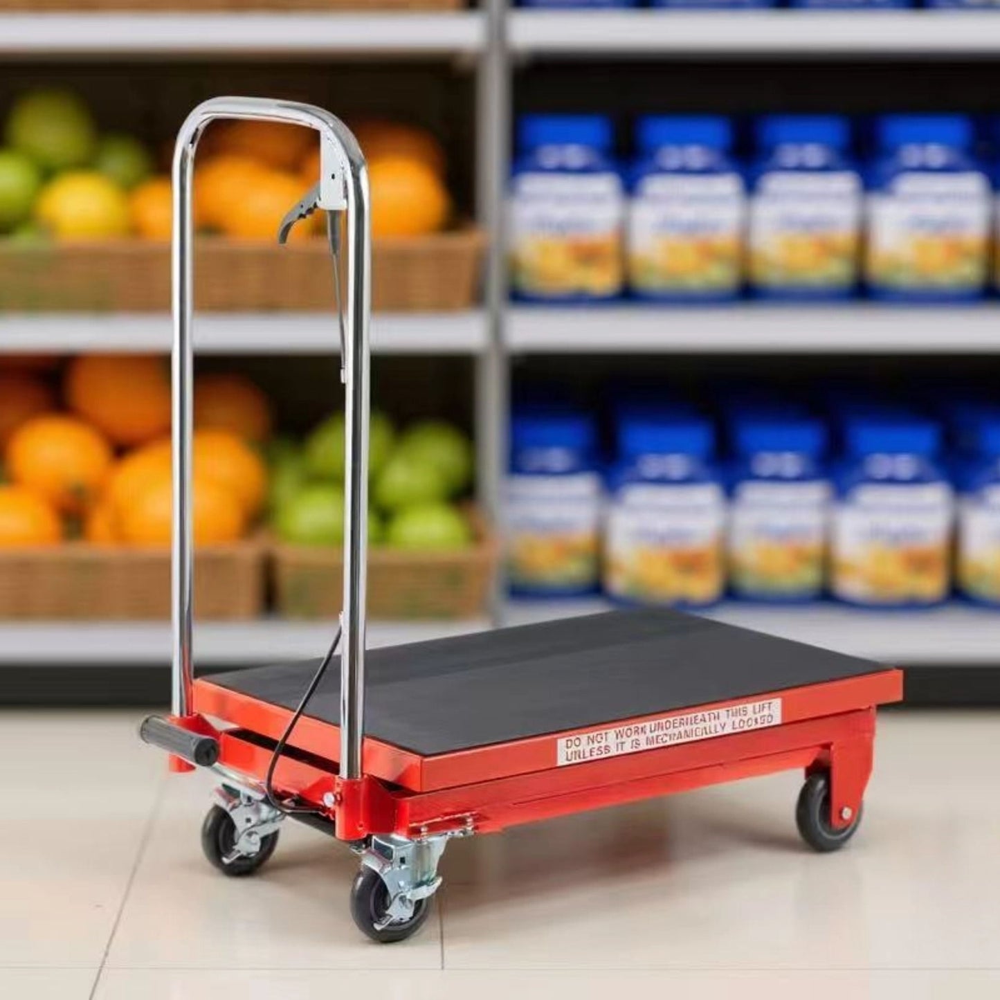 Hydraulic Lift Table Cart 500Lbs Load Red Single Scissor Lift With Non Slip Pads And Wheels - Red / Black Daily Nest