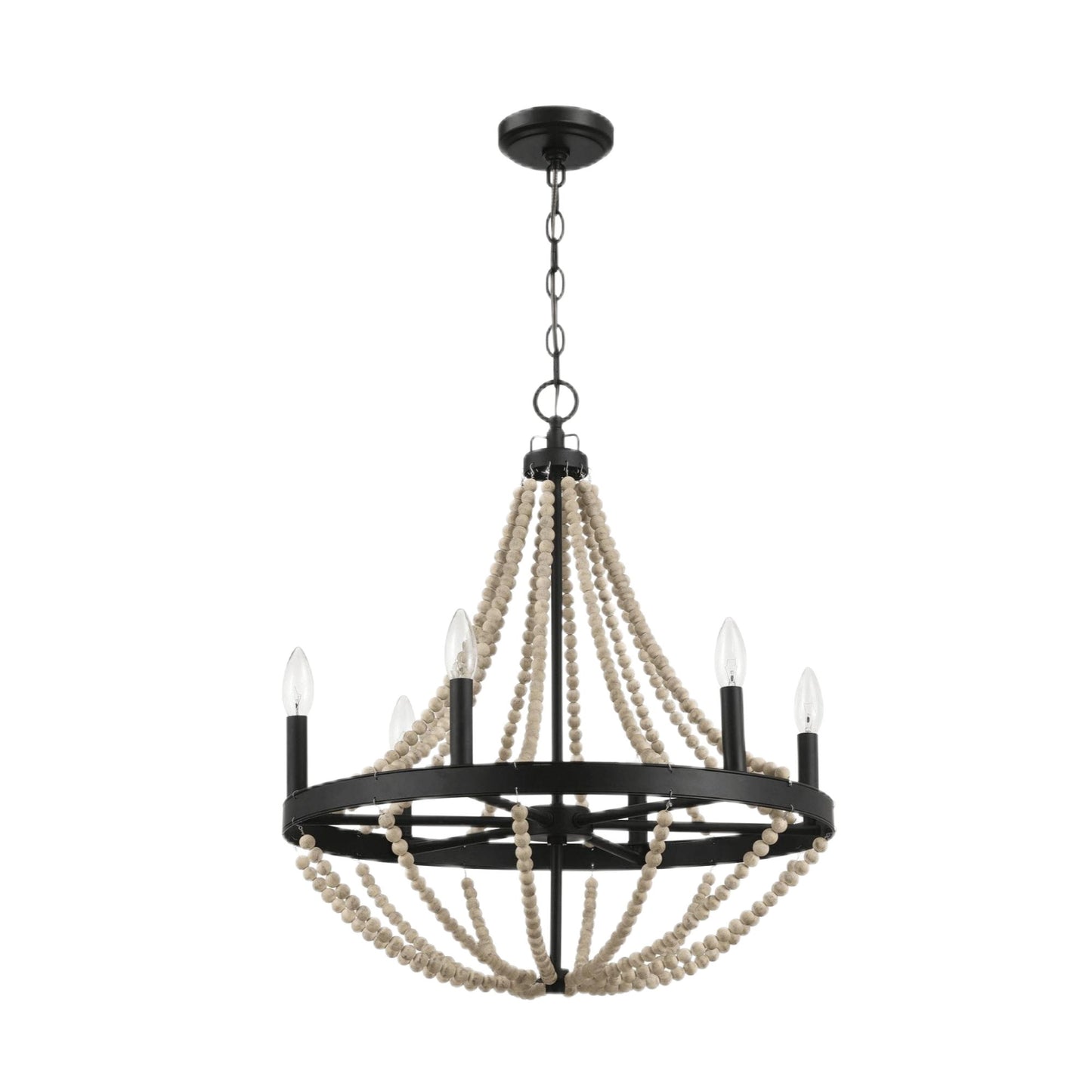 Starry - Chandelier Farmhouse Six Candle Light Wood Beaded Pendant Light For Dining Room - Black / Clear Ashcroft Furniture