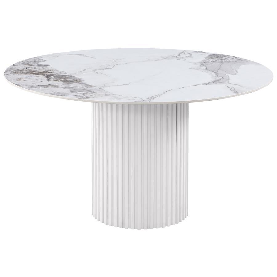 Acadia - Round Sintered Stone Top Dining Table - White Coaster Fine Furniture