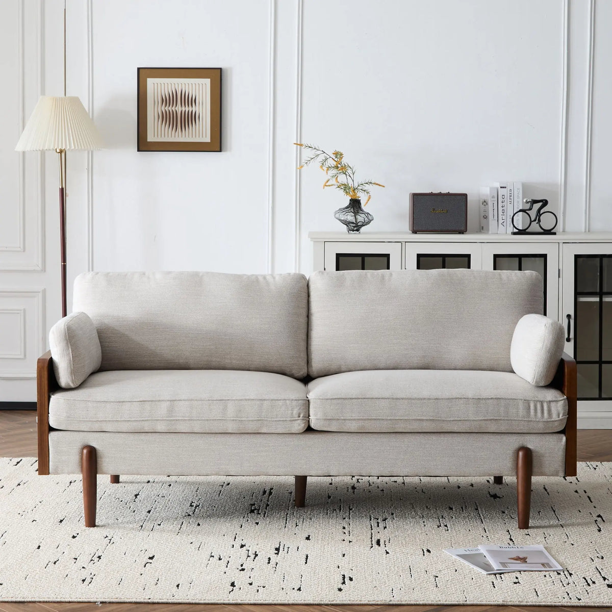 Mid Century Moderne Sofa With Wood Sides Noble House