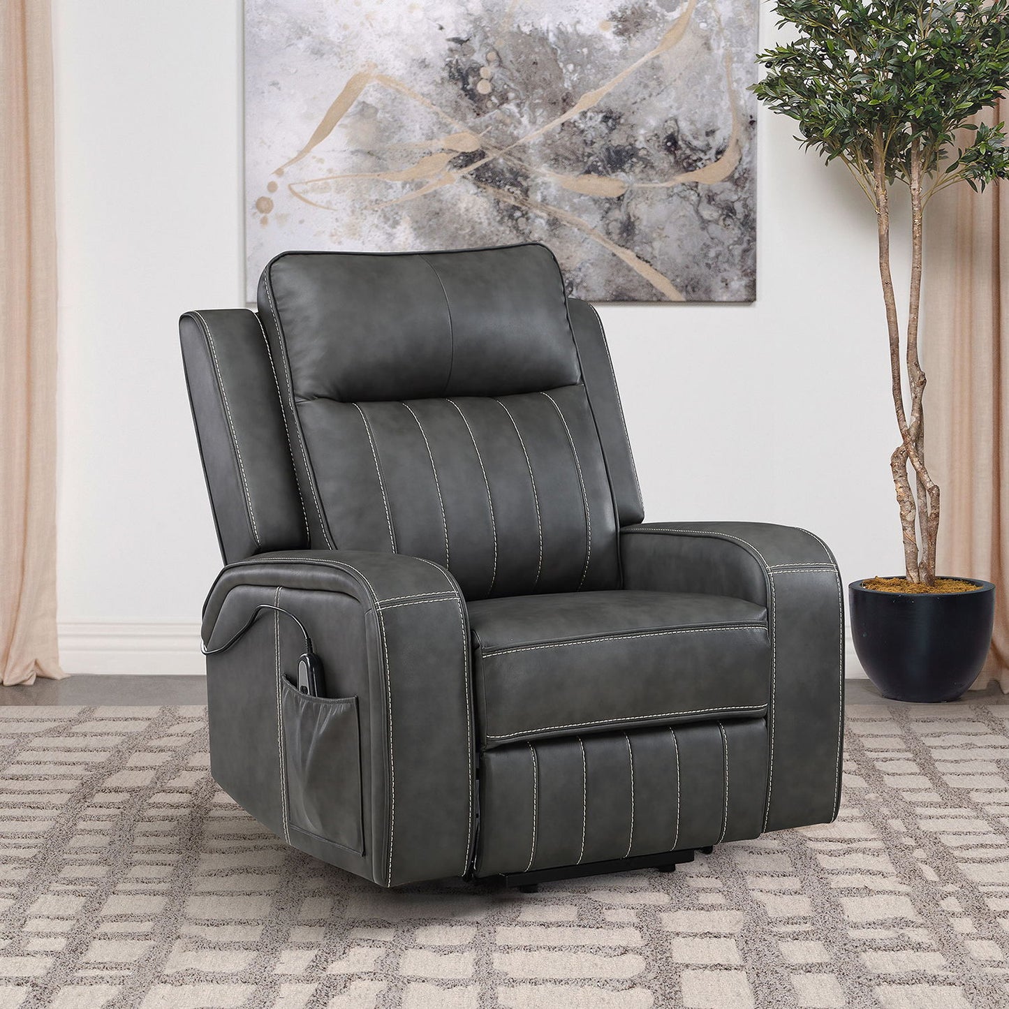 Mckinley - Upholstered Power Lift Recliner Chair With Remote Control - Gray Furniture Max