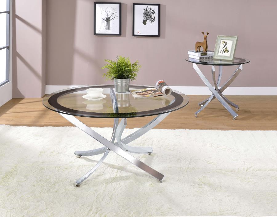 Brooke - Round Glass Top Side End Table Metal Base CoasterEssence