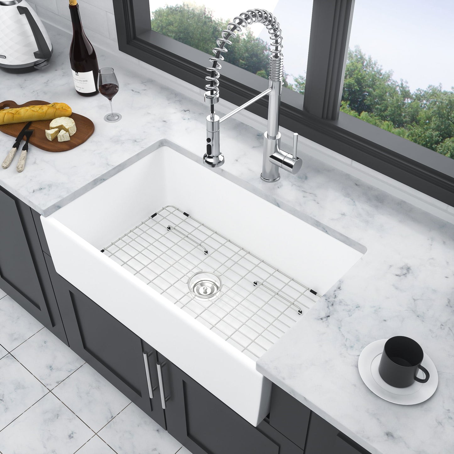 Ceramic Farmhouse Sink With Deep Basin And Stainless Steel Grid Daily Nest
