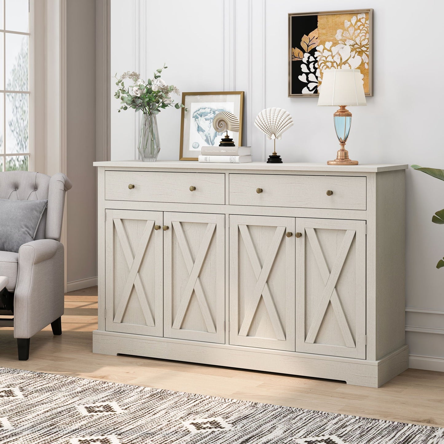 Vintage Sideboard With 2 Drawers And Four Doors For Living Room Home Essentials