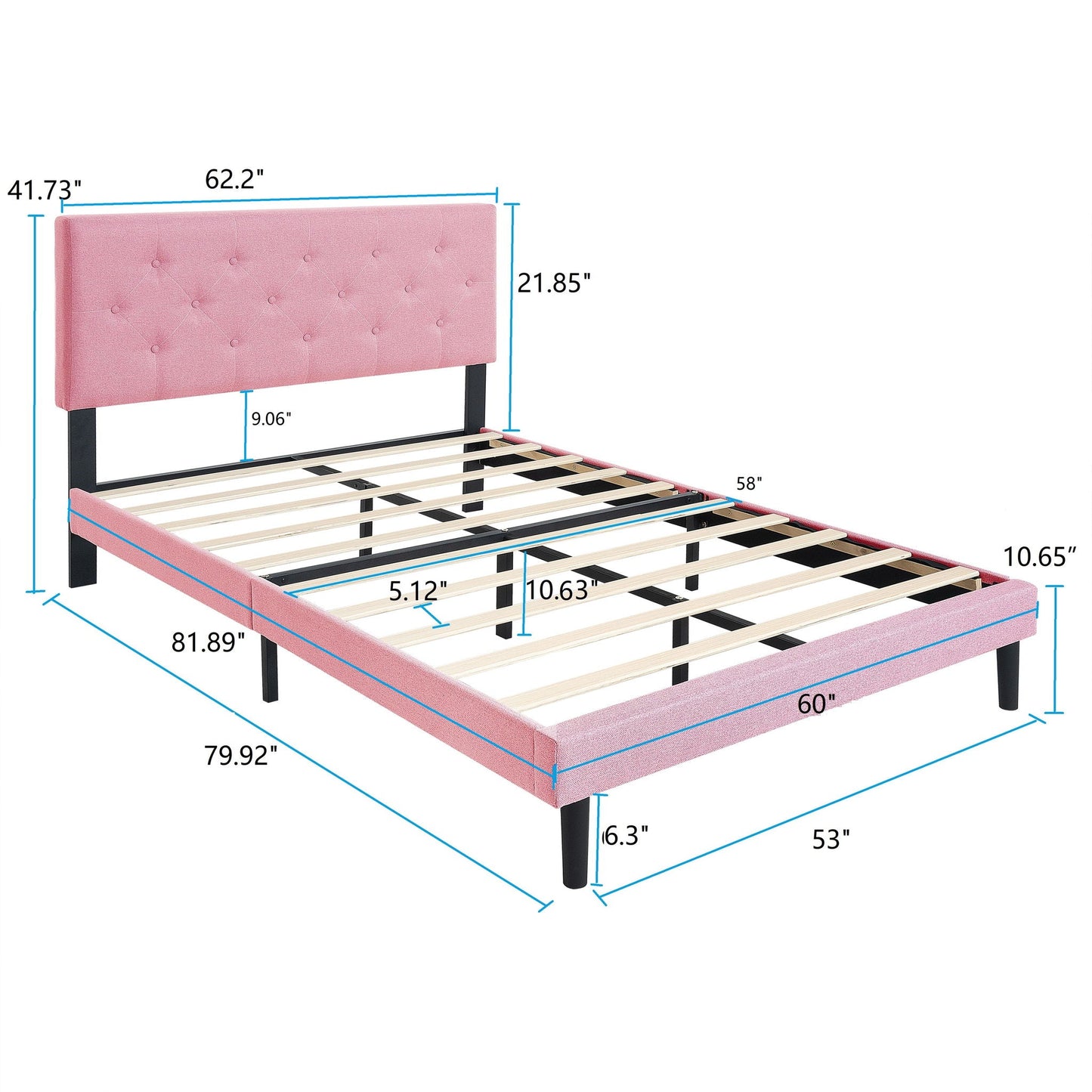 Modern Upholstered Platform Bed Frame With Button Tufted Linen Fabric Headboard Home Essentials