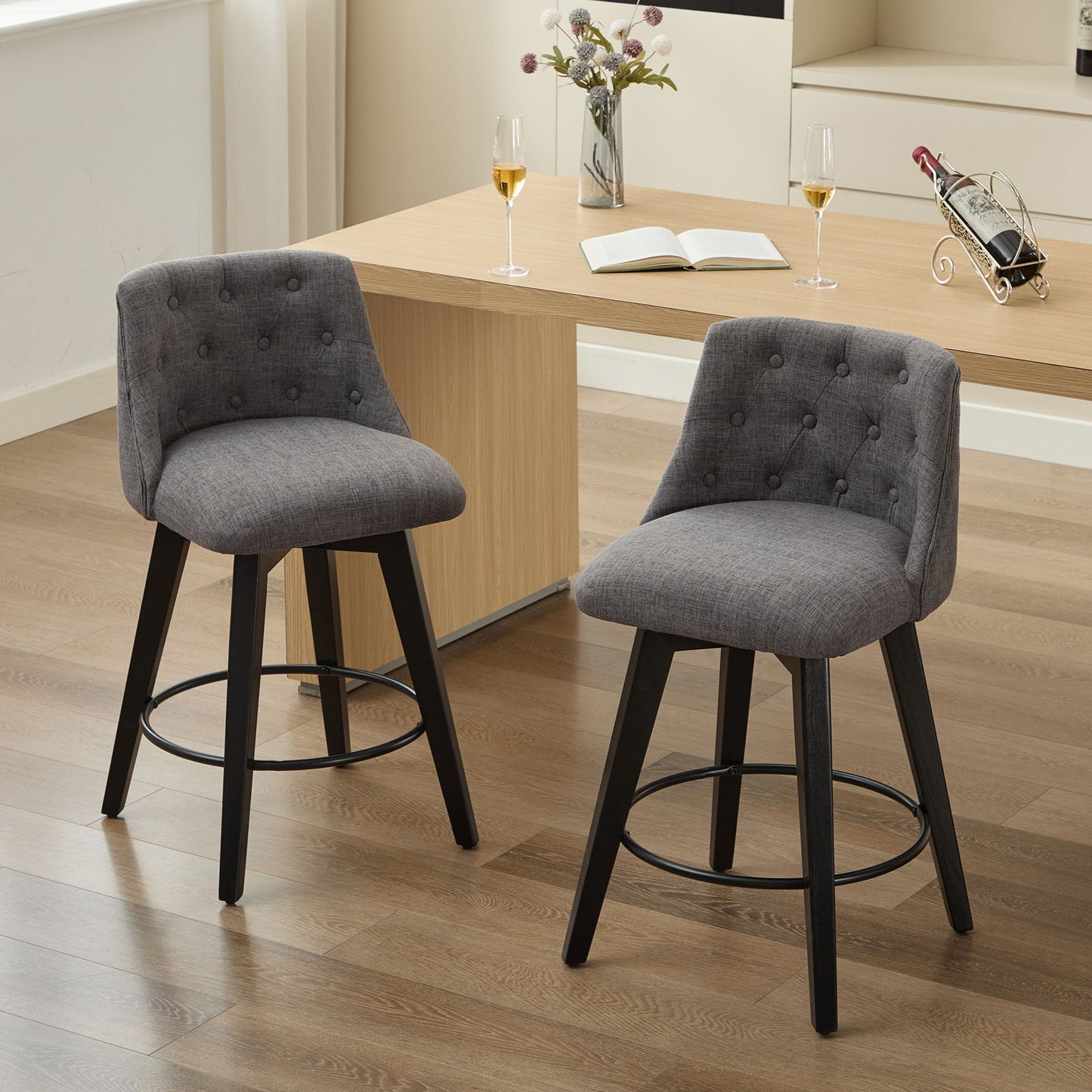 Swivel Bar Stools & Button Tufted Back (Set of 2) Home Essentials