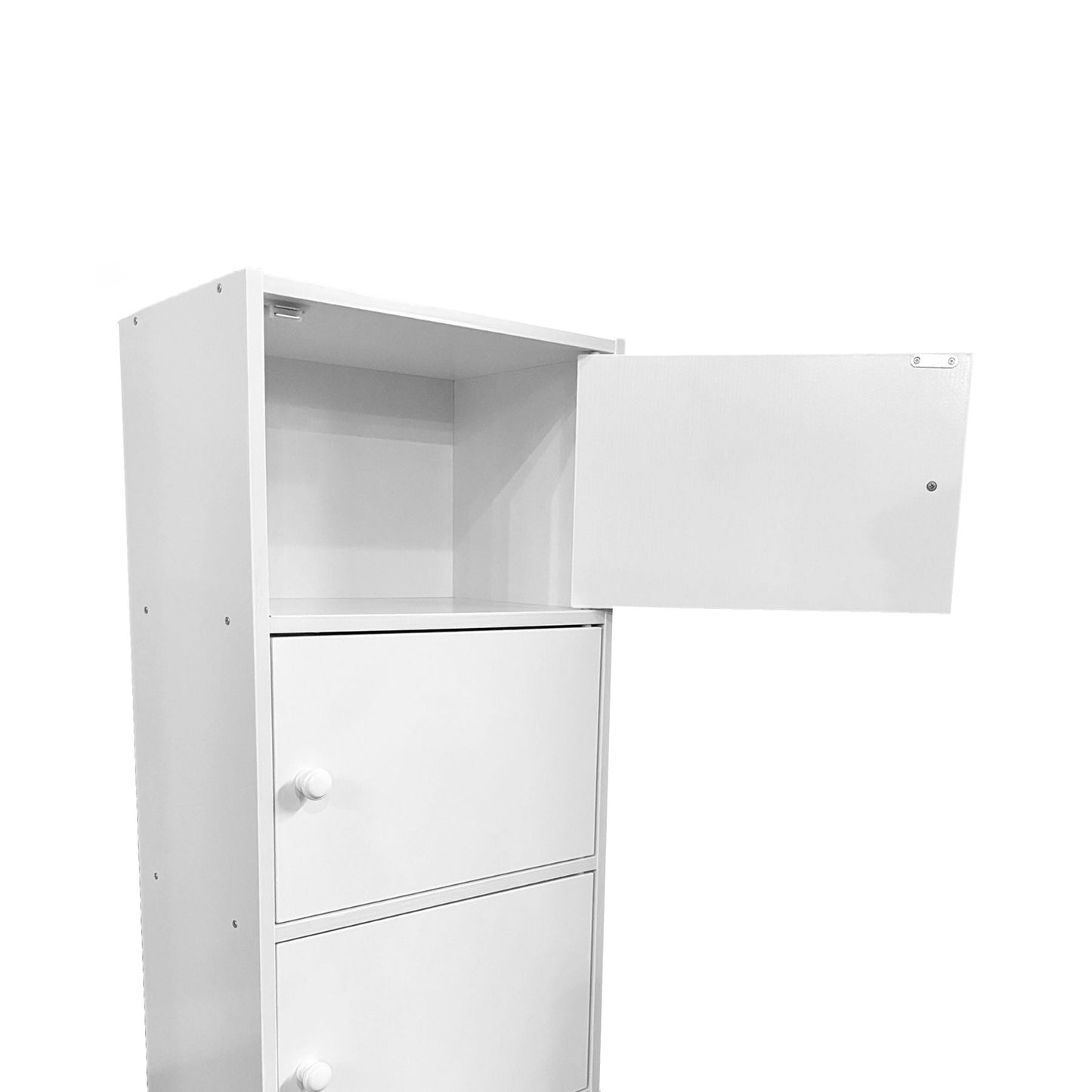 3 Door Storage Utility Cabinet Entryway Living Room Garage Hallway Bathroom Knob Handle - White Home Essentials