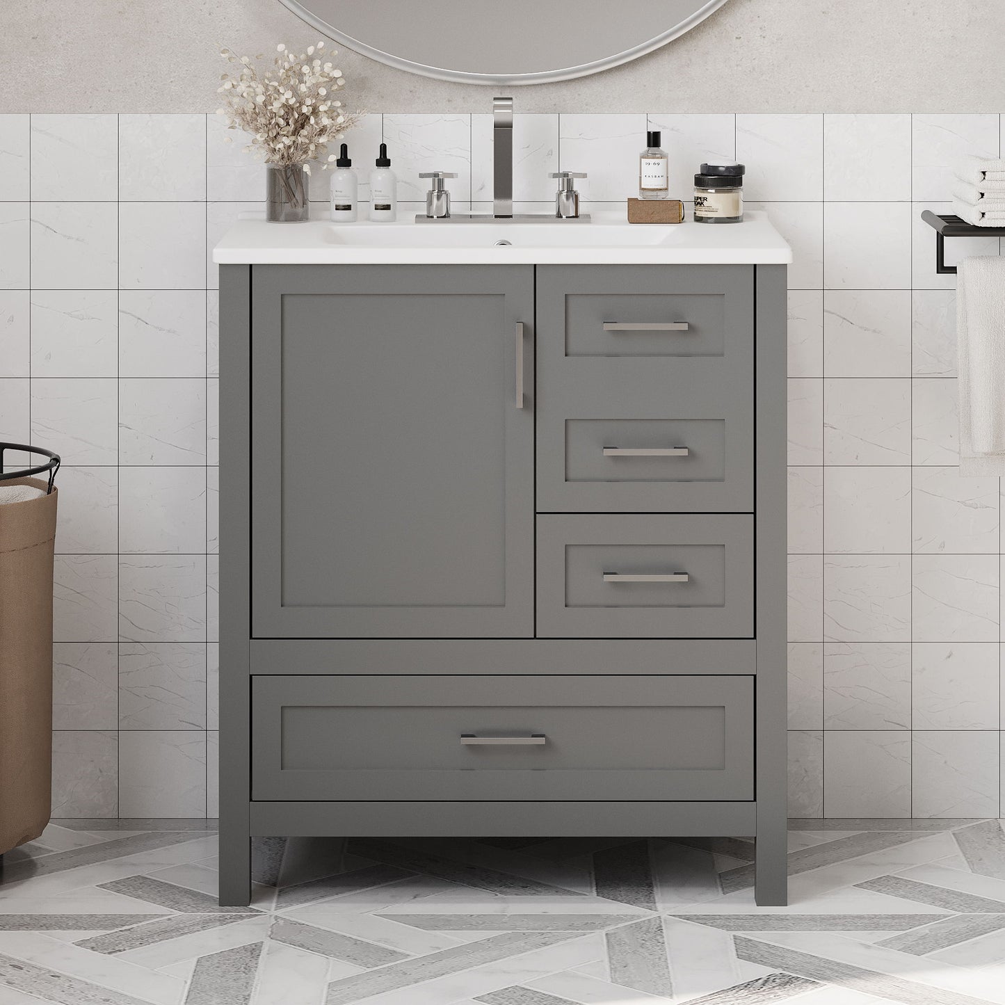Modern Bathroom Vanity With Ceramic Sink, Solid Frame And Storage Solutions Hearth and Haven