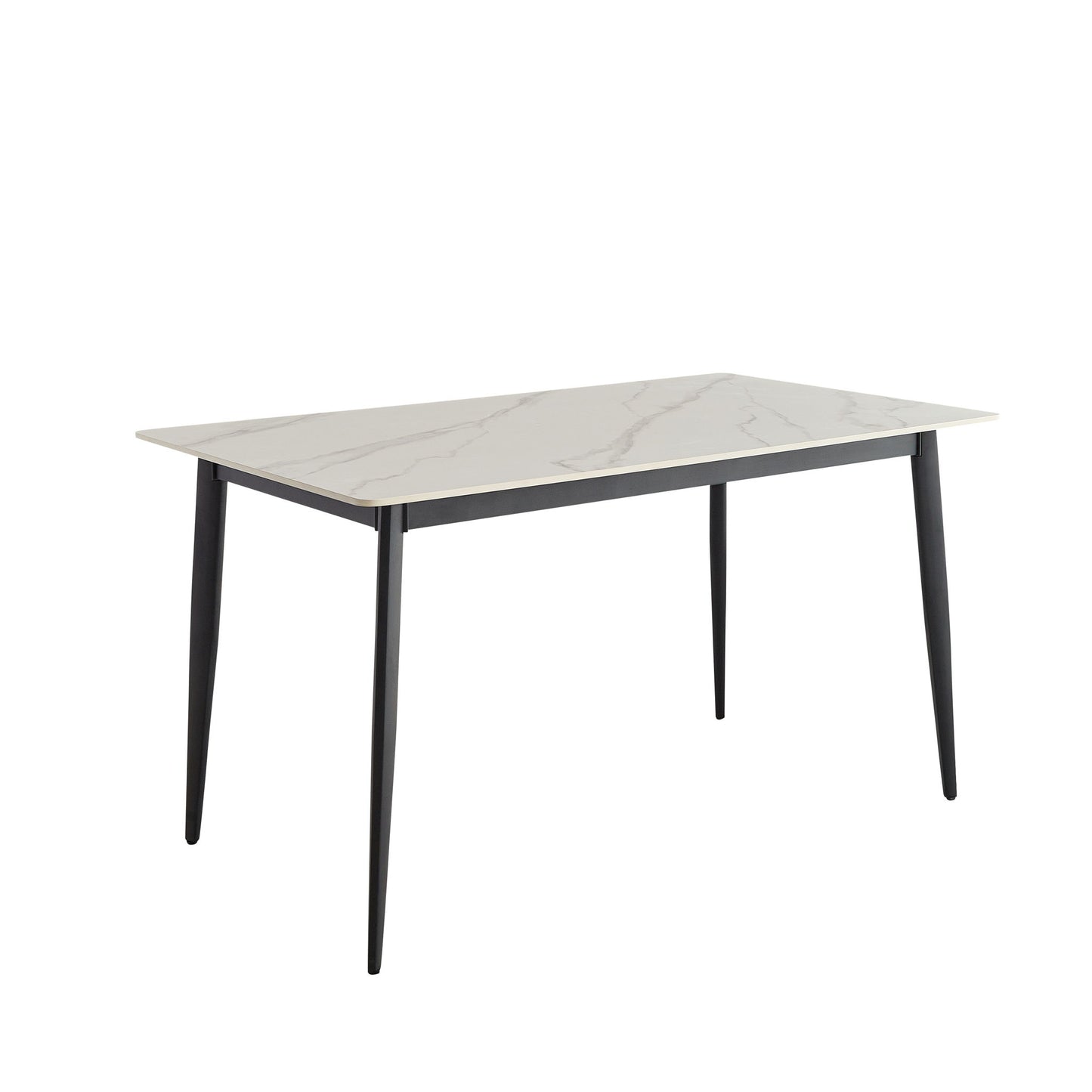 Mid Century Modern Dining Table Round White Sintered Stone Top Heavy Duty Metal Legs Waterproof Surface For Kitchen Dining Room Or Office Furniture - White / Black Home Essentials