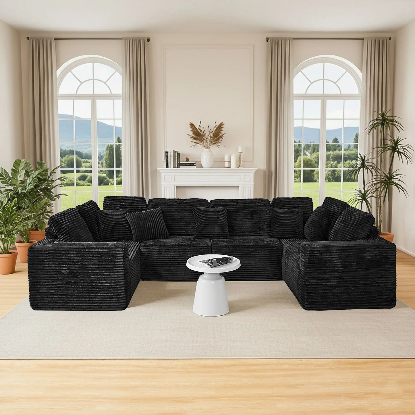 Modular U-Shaped Sectional Sofa, 6 Seater Chaise Lounge With Reversible Design - Black Home Essentials