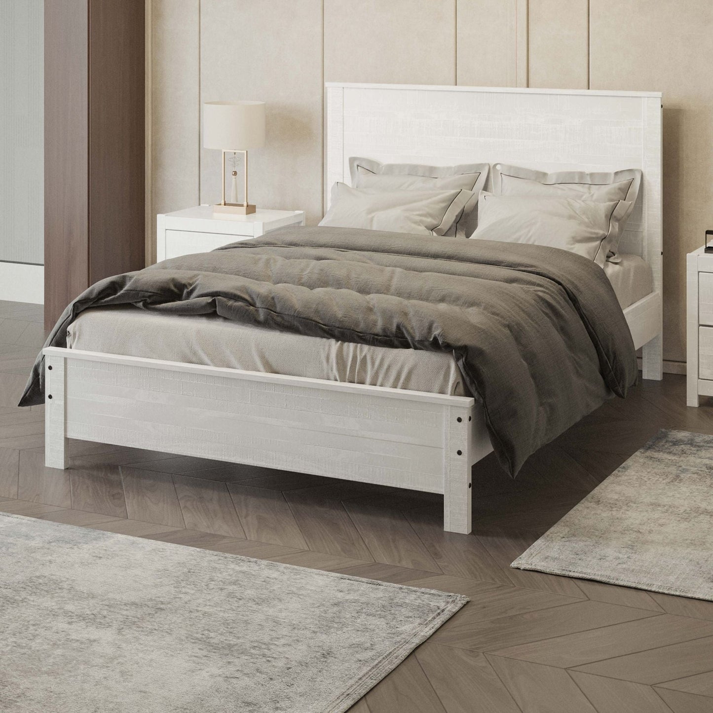 Albany - Bed Frame With Headboard, Heavy Duty Modern Rustic Design Home Essentials