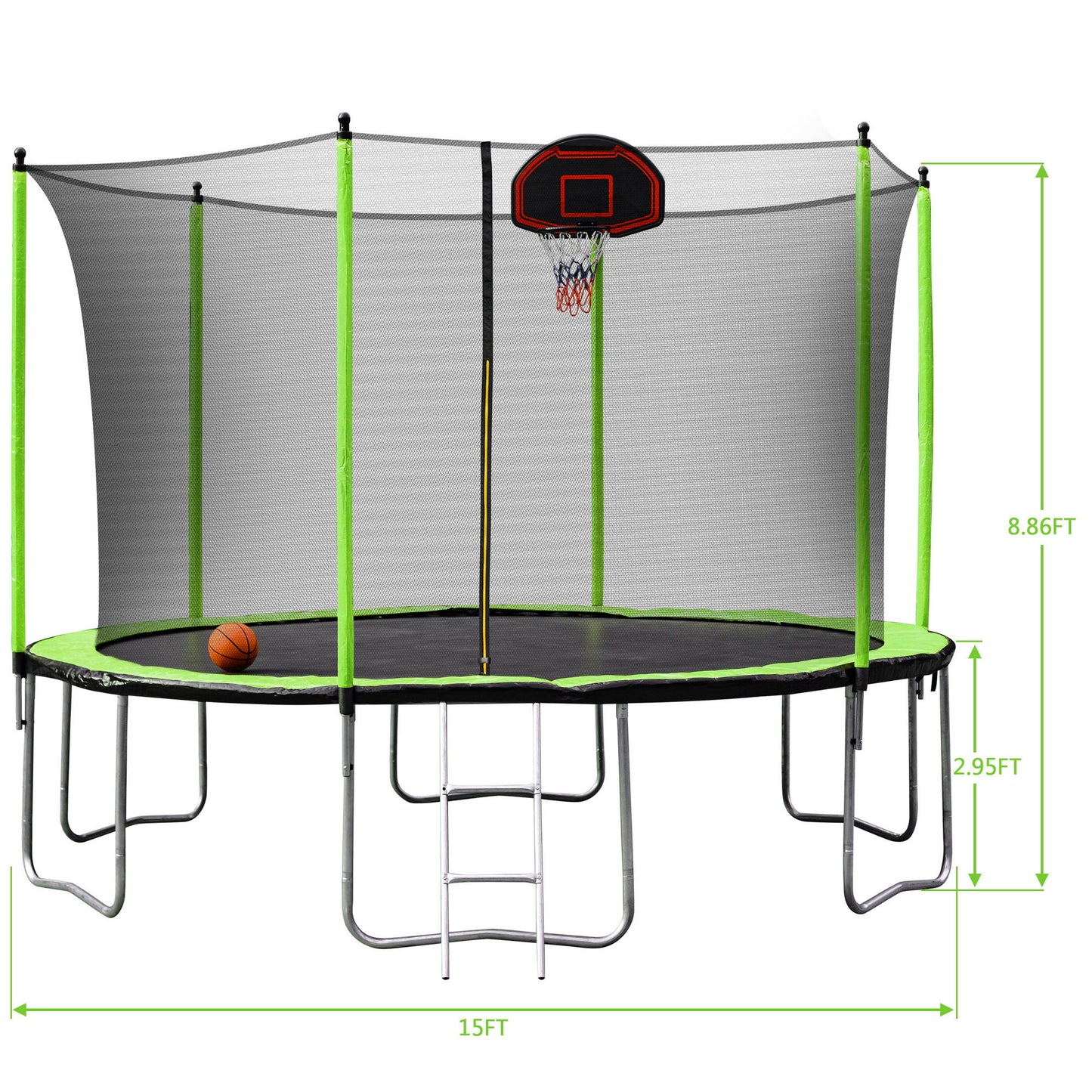 15Ft Trampoline With Basketball Hoop Inflator And Ladder (Inner Safety Enclosure) Daily Nest