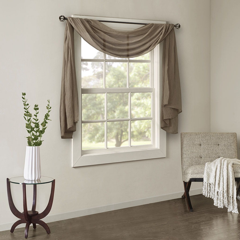 Harper - 144" Solid Crushed Scarf Sheer - Taupe Madison Park