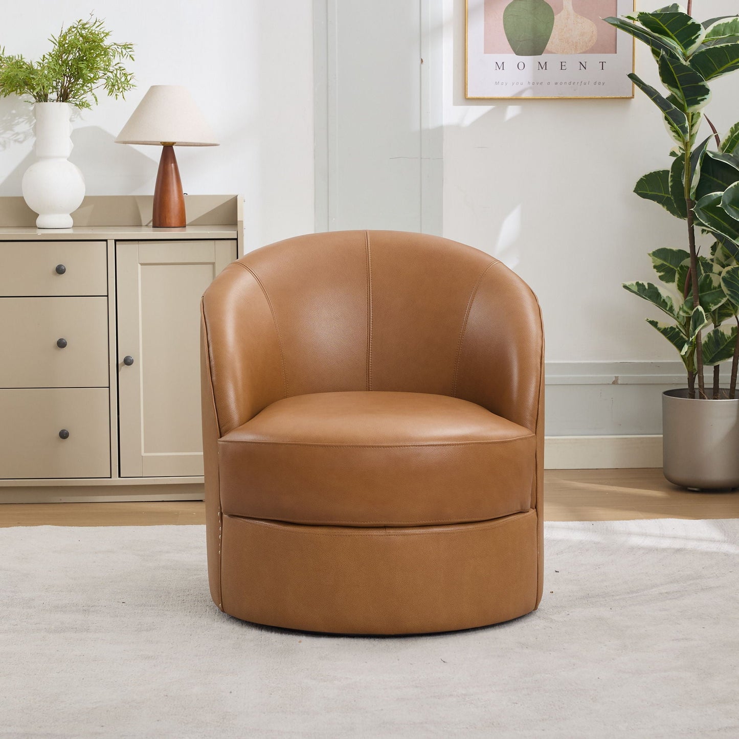 Swivel Accent Chair With 360° Smooth Spin - Black / Light Brown / Silver Home Essentials