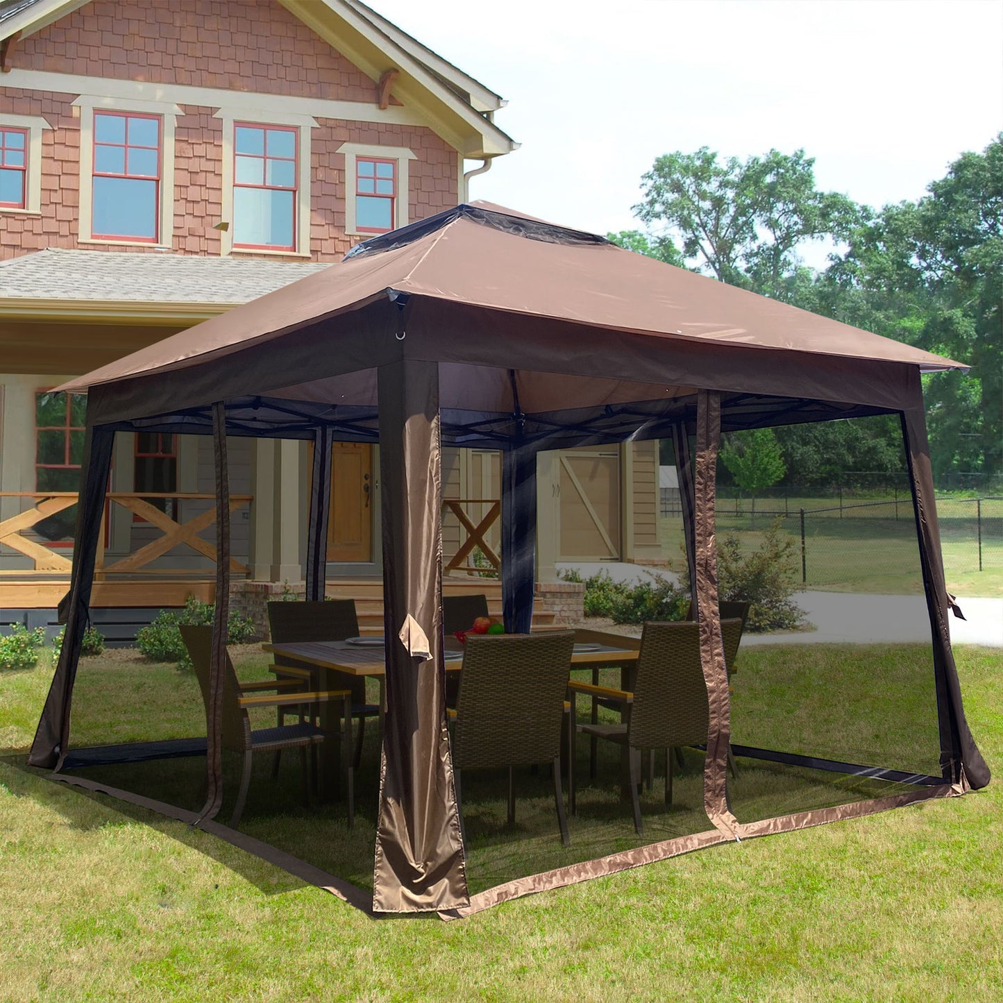Outdoor Pop Up Gazebo Canopy With 2 Tier Soft Top And Removable Zipper Netting Home Essentials