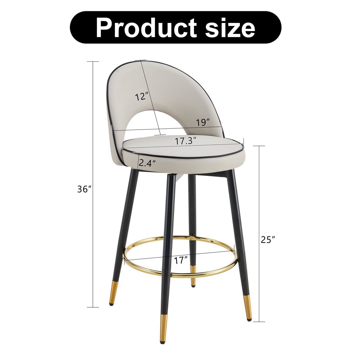 Modern Upholstered 360° Rotatable Bar Chair With Metal Legs For Dining Room (Set of 2) Home Essentials