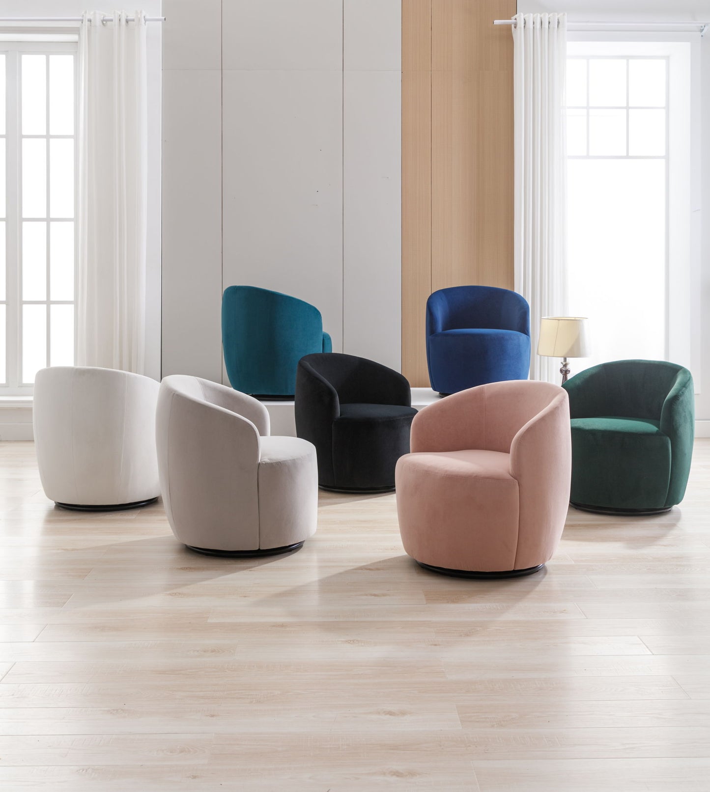 Velvet Fabric Swivel Accent Armchair Barrel Chair With Powder Coating Metal Ring Home Essentials