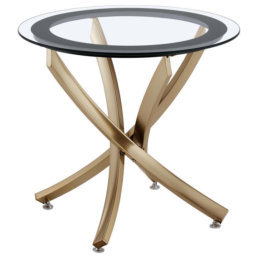 Brooke - Round Glass Top Side End Table Metal Base CoasterEssence