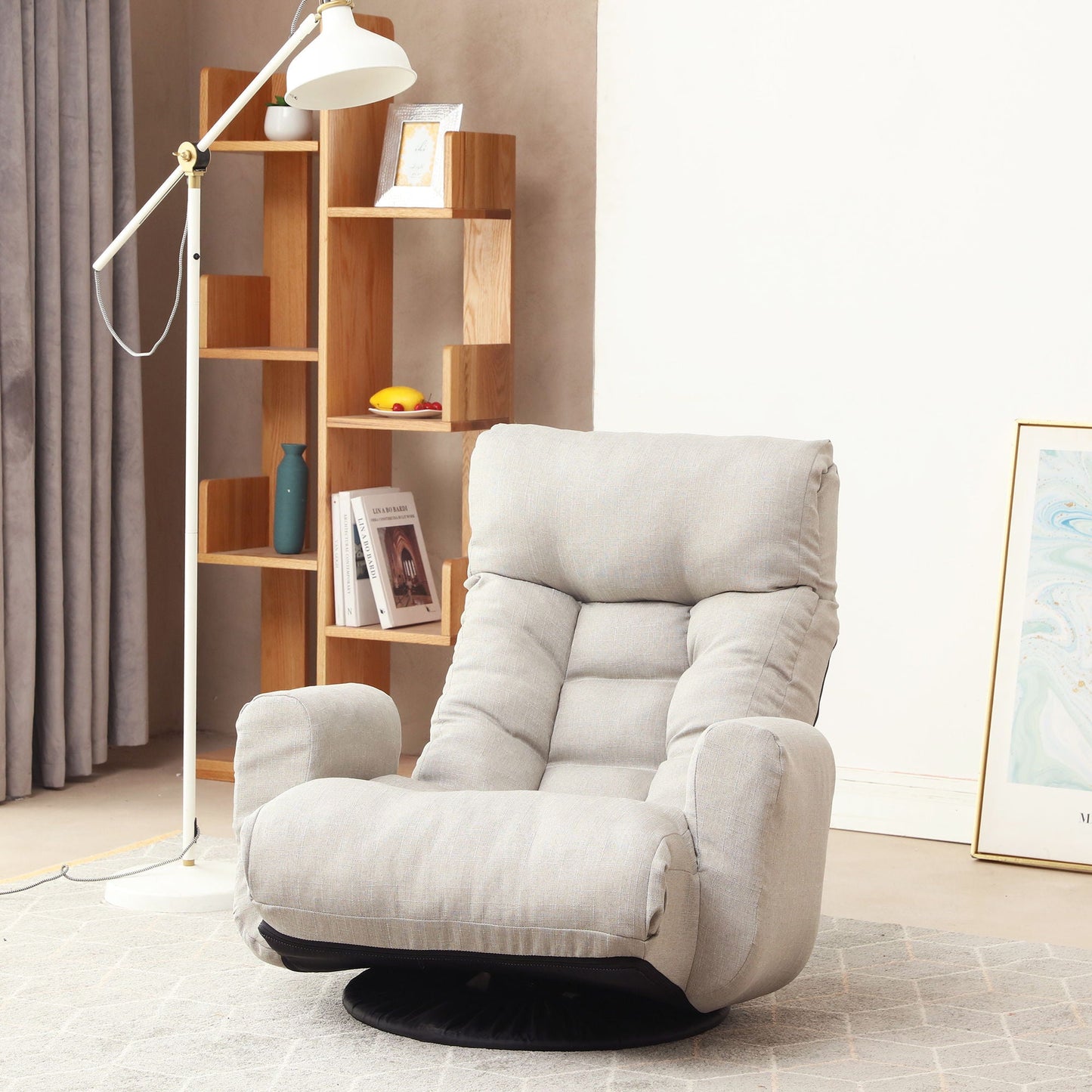 Modern With Metal Frame Swivel Game Lounge Chair With Adjustable Headrest And Waist Support, 360 Degree Rotatable Leisure Chair For Living Room - Gray Home Essentials