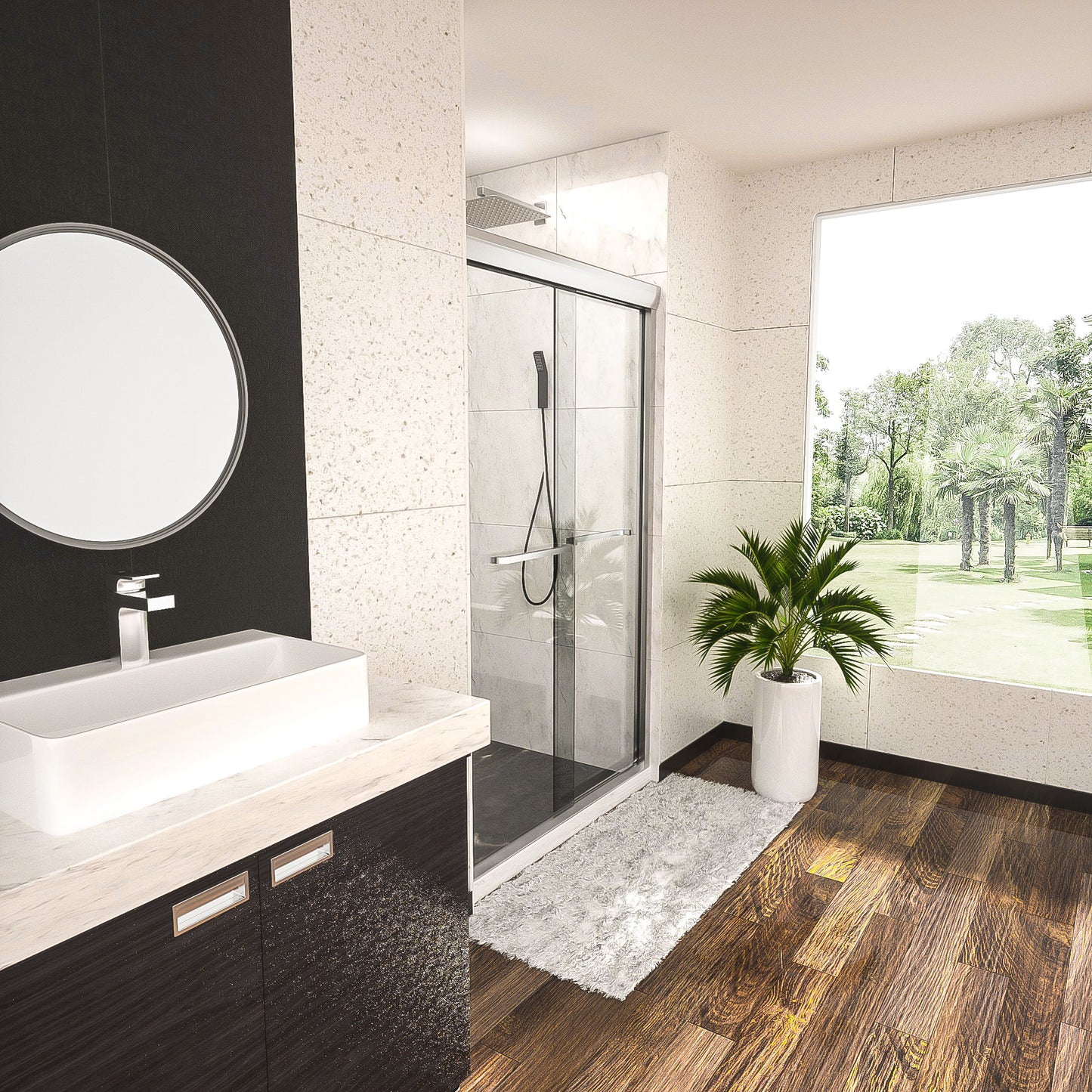 Modern Double Sliding Shower Enclosure, Tempered Glass Daily Nest