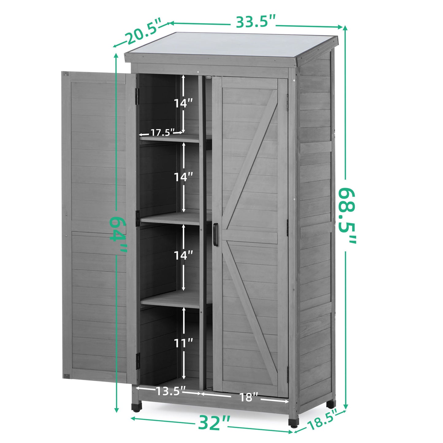 Wood Outdoor Storage Cabinet With Metal Top Garden Shed For Yard And Patio - Gray Daily Nest