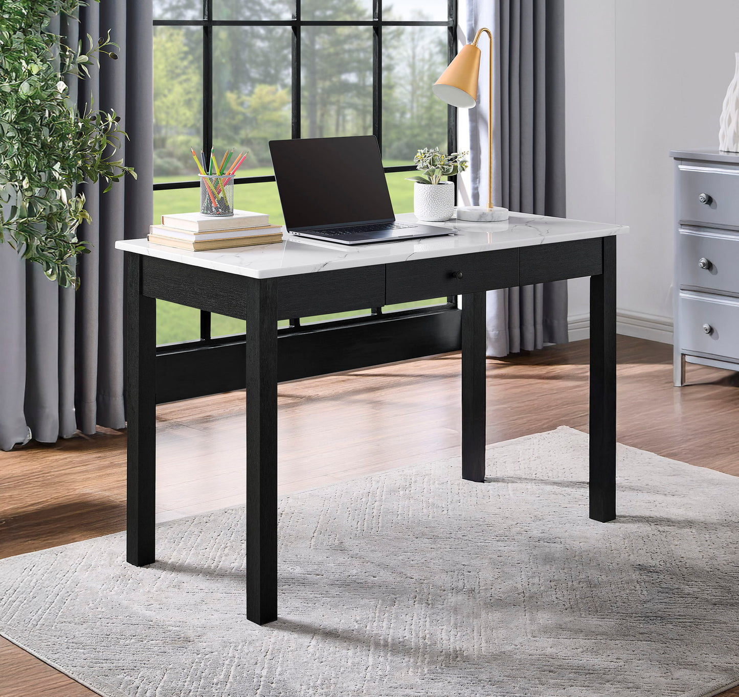 Rylee - Faux Marble Desk - Black / White Crown Mark