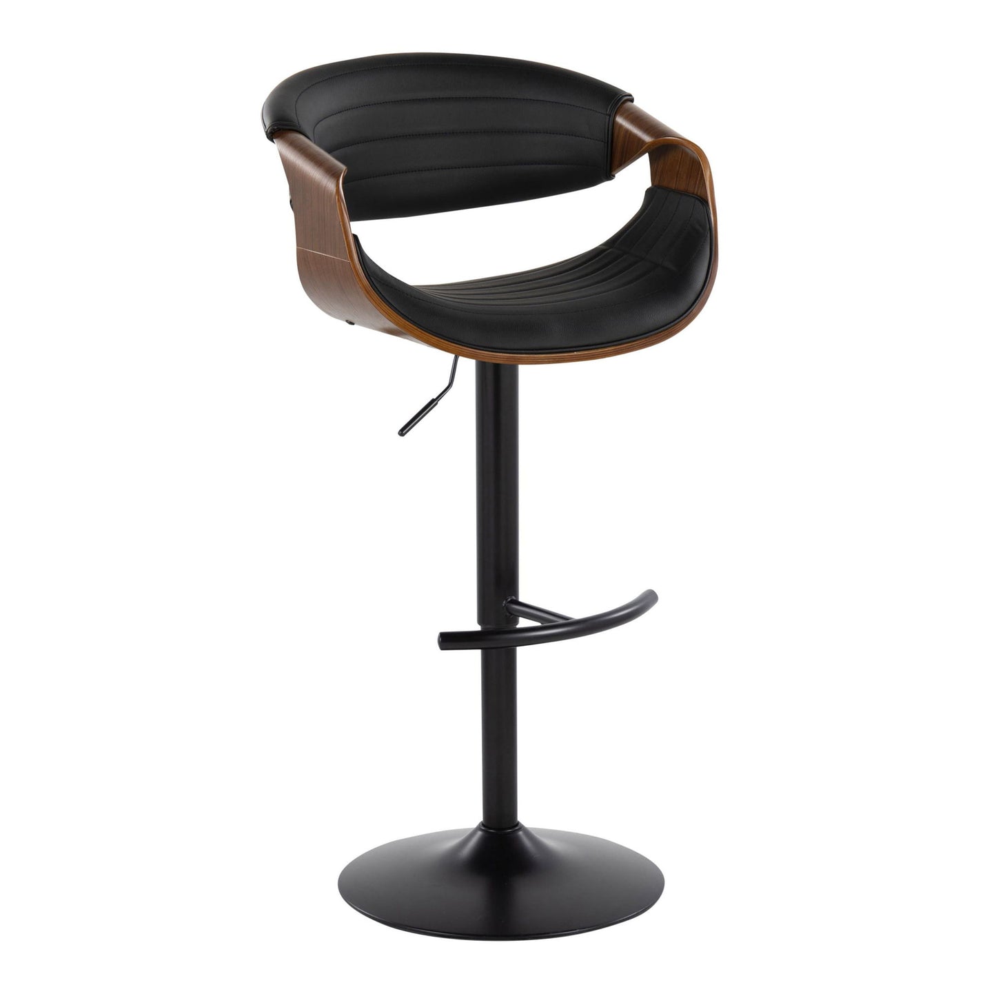 Symphony - Mid-Century Modern Adjustable Barstool With Swivel With Rounded T Footrest (Set of 2) - Black / Walnut / Black Lumi Source