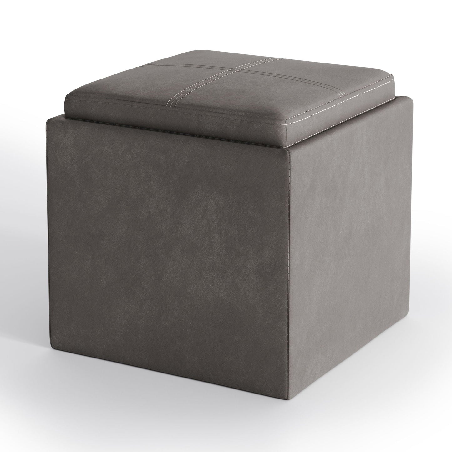 Rockwood - Upholstered Cube Storage Ottoman With Tray Simpli-Home