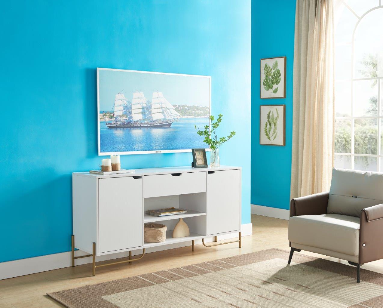 Buffet With Metal Legs With Two Door, One Drawer And Six Shelves Home Essentials