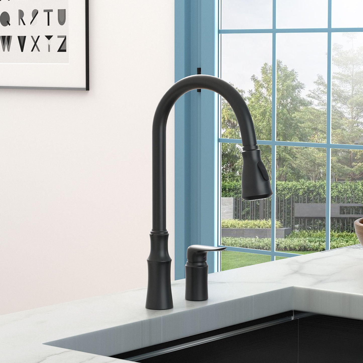 16.9" Kitchen Sink Faucet With Separate Handle And Pull Down Sprayer, Lead Free Brass - Matte Black Daily Nest