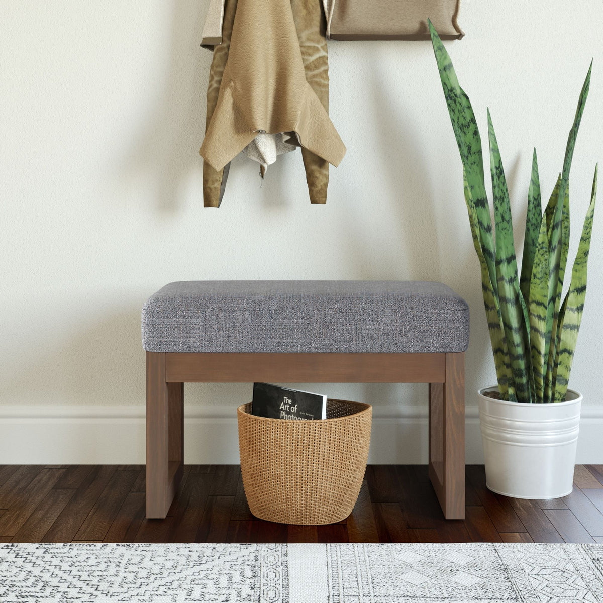 Milltown - Footstool Small Ottoman Bench - Dark Gray - Fabric Simpli-Home
