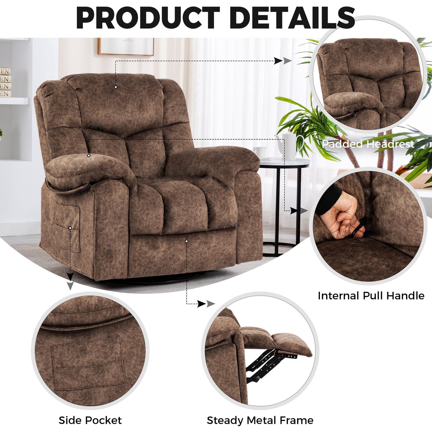 Swivel And Rocking Recliner Chair With Massage And Heating Home Essentials