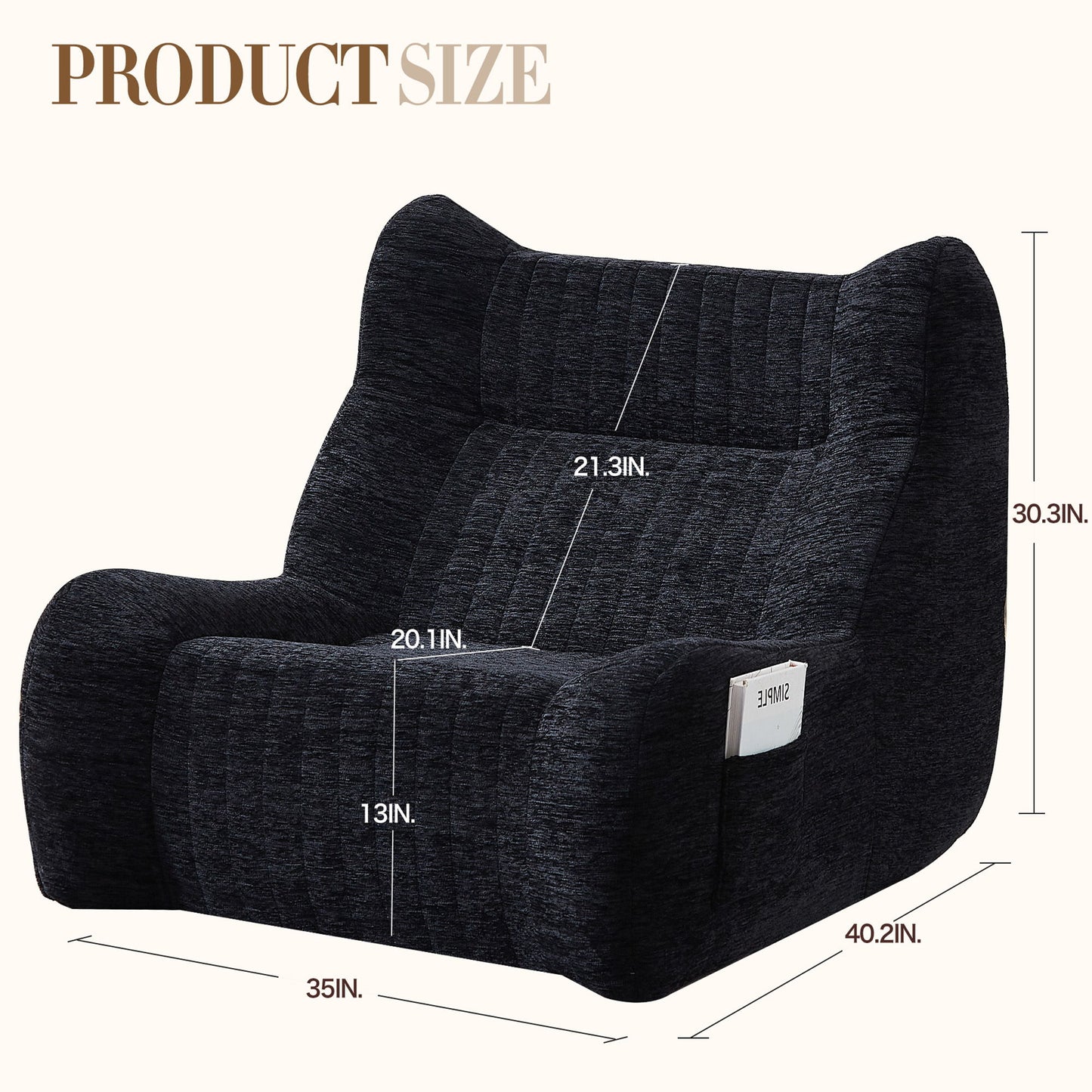 Bean Bag Chair With Armrests Oversized Comfy Beanbag Lounge Lazy Floor Sofa Accent Chair For Living Room - Black Home Essentials
