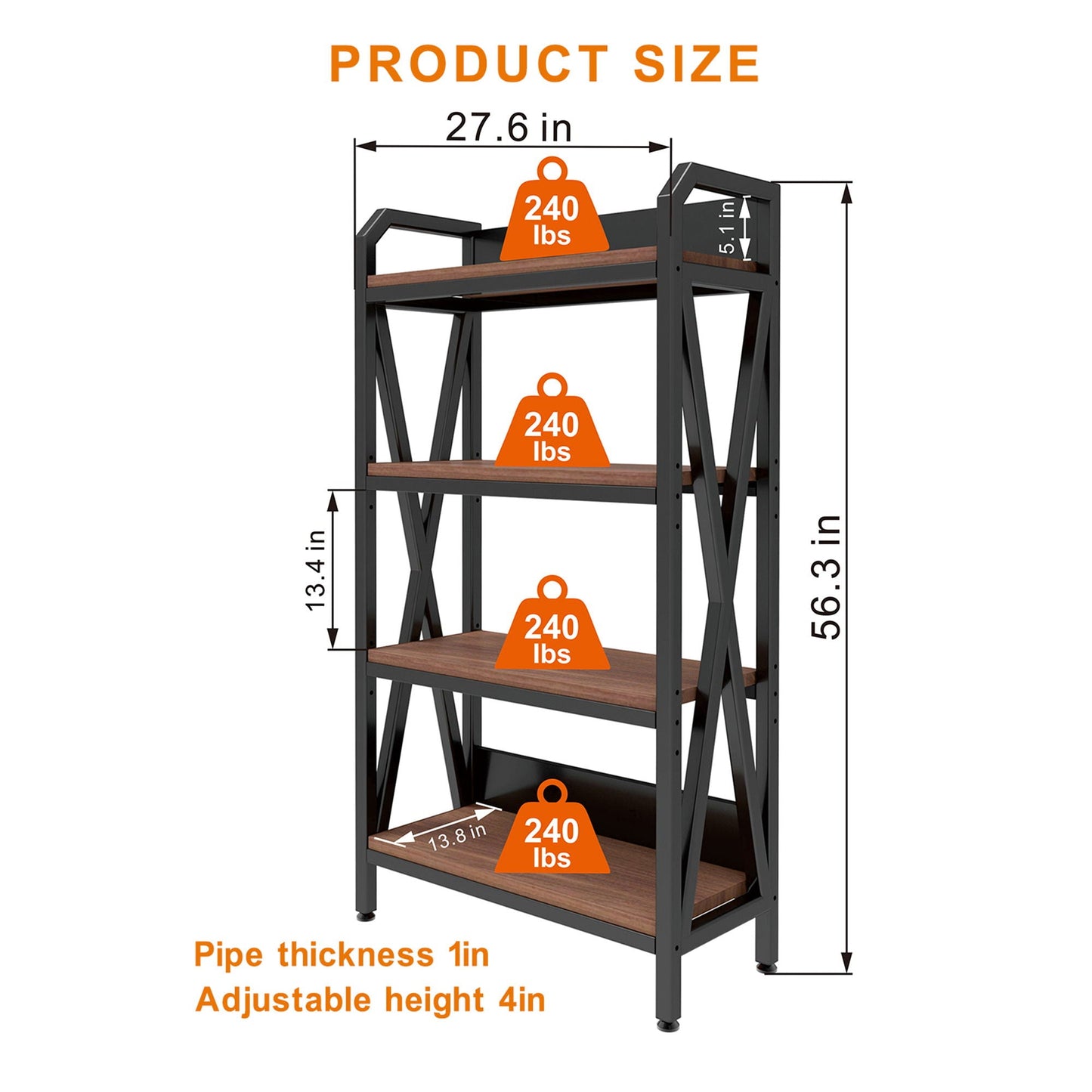 Bakers Rack Storage Shelves 4 Level Mental And Wooden Kitchen Shelves, Kitchen Organizers And Storage, For Garage, Pantry, Bathroom, Closet - Black / Black Brown Home Essentials