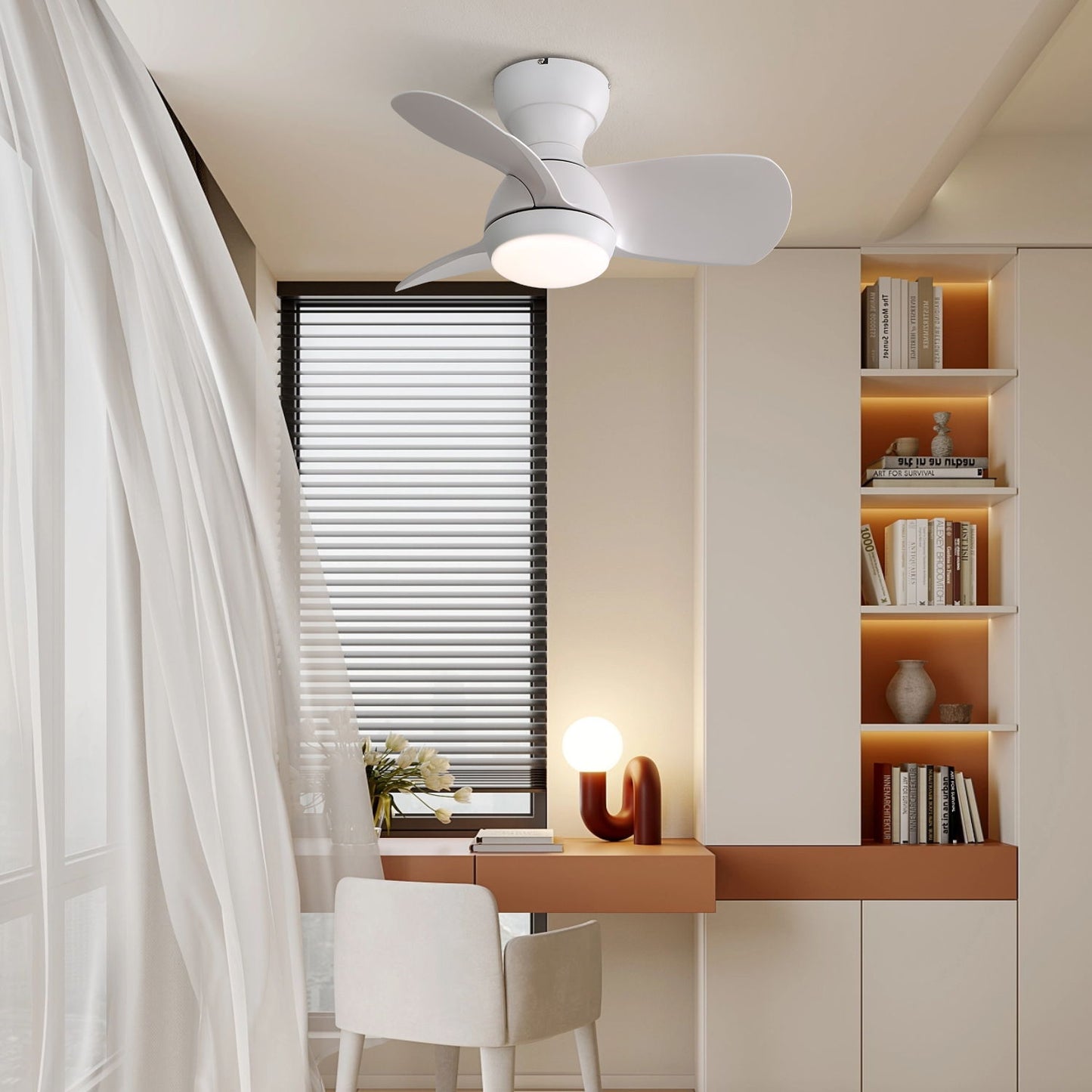 23" Bedroom Ceiling Fan With 3 Color Dimmable 3 ABS Blades Remote Control Dc Motor Black With 18W Led Light Daily Nest