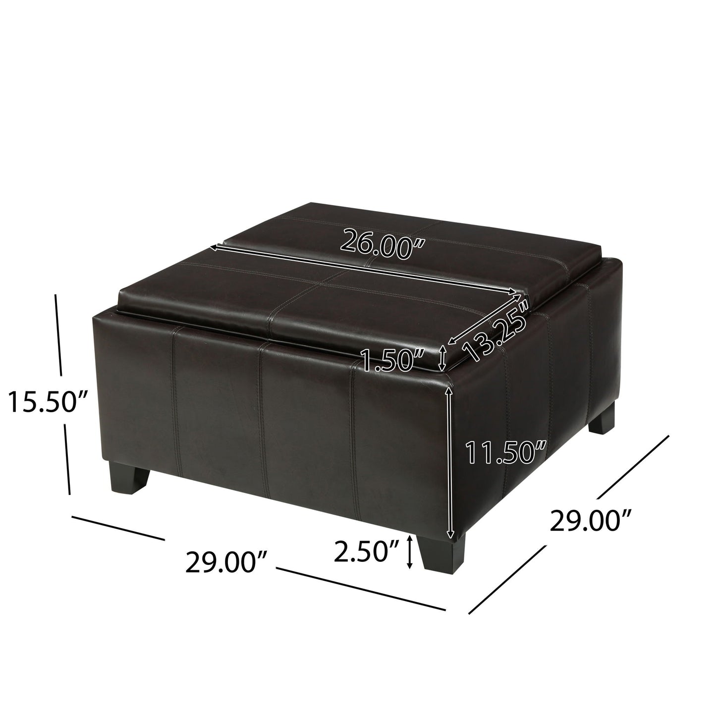 Contemporary Ottoman With Storage And Tray Tops - Brown Noble House