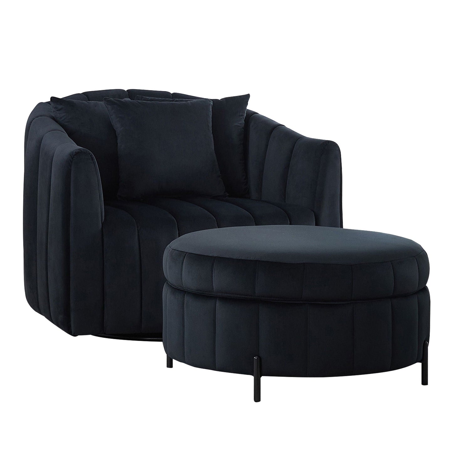 Oversized Velvet Swivel Barrel Accent Chair And Ottoman Set With Storage Home Essentials