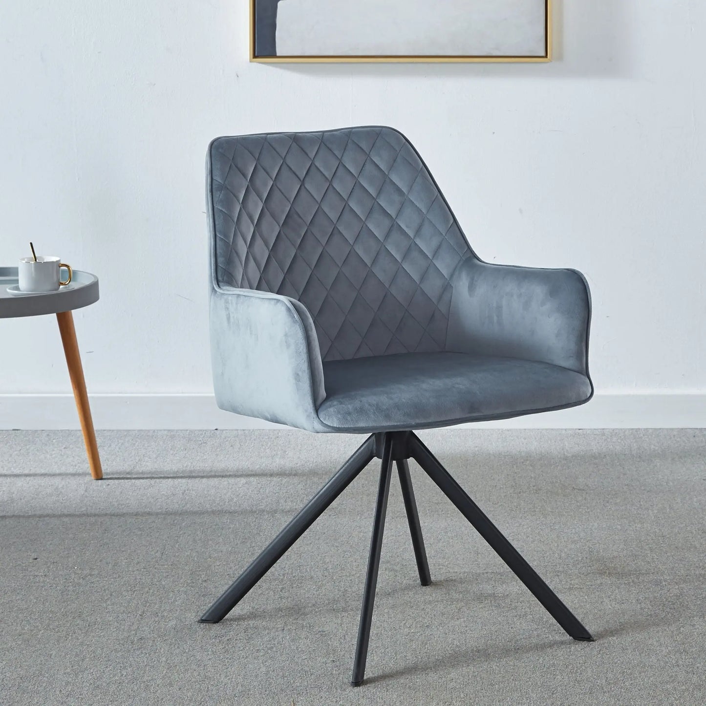 Modern Desk Chair No Wheel, Ergonomic Office Chair Home Office Upholstered Chair, Computer Chair For Bedroom, Reception Room, Living Room With Metal Legs - Blue Home Essentials