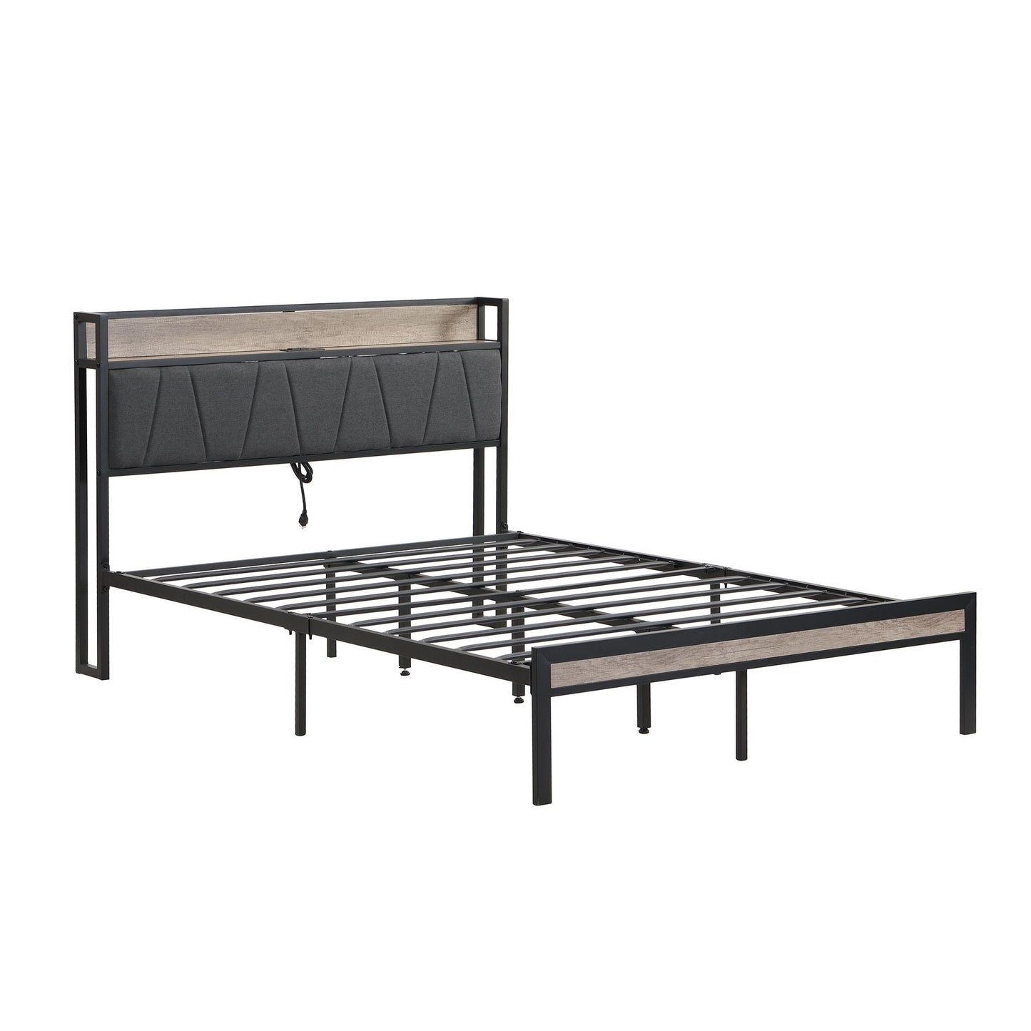 Modern Bed Frame With LED Lights, Upholstered Headboard, USB Charging Home Essentials