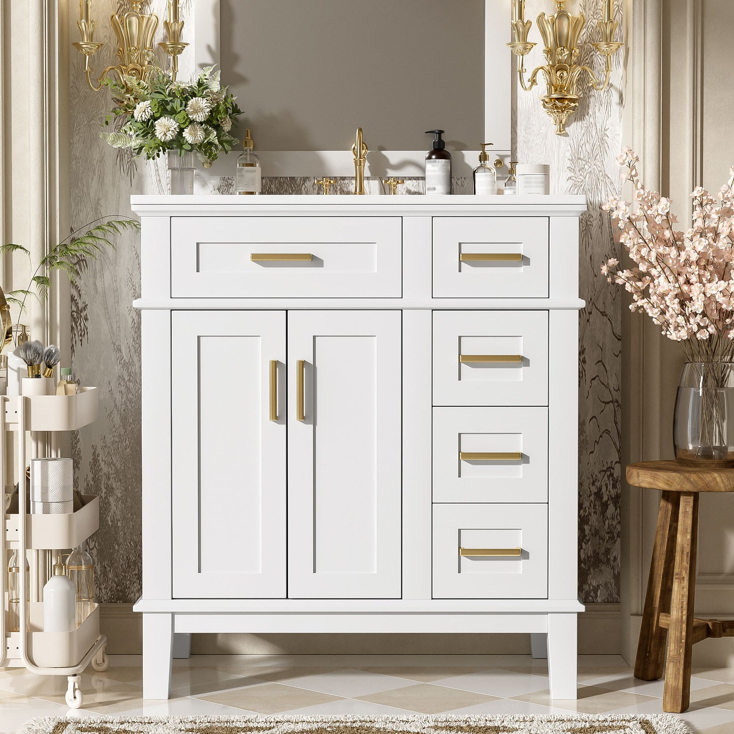 Modern Bathroom Vanity With Ceramic Sink, Soft Close Storage Cabinet Hearth and Haven
